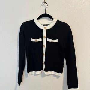 Emerson Lang Black & White Gold Button Front Cardigan
